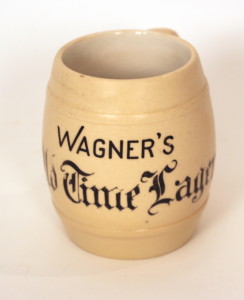 Wagner's Old Time Lager Stoneware Beer Mug, Forest Park Brewing Co., 1910