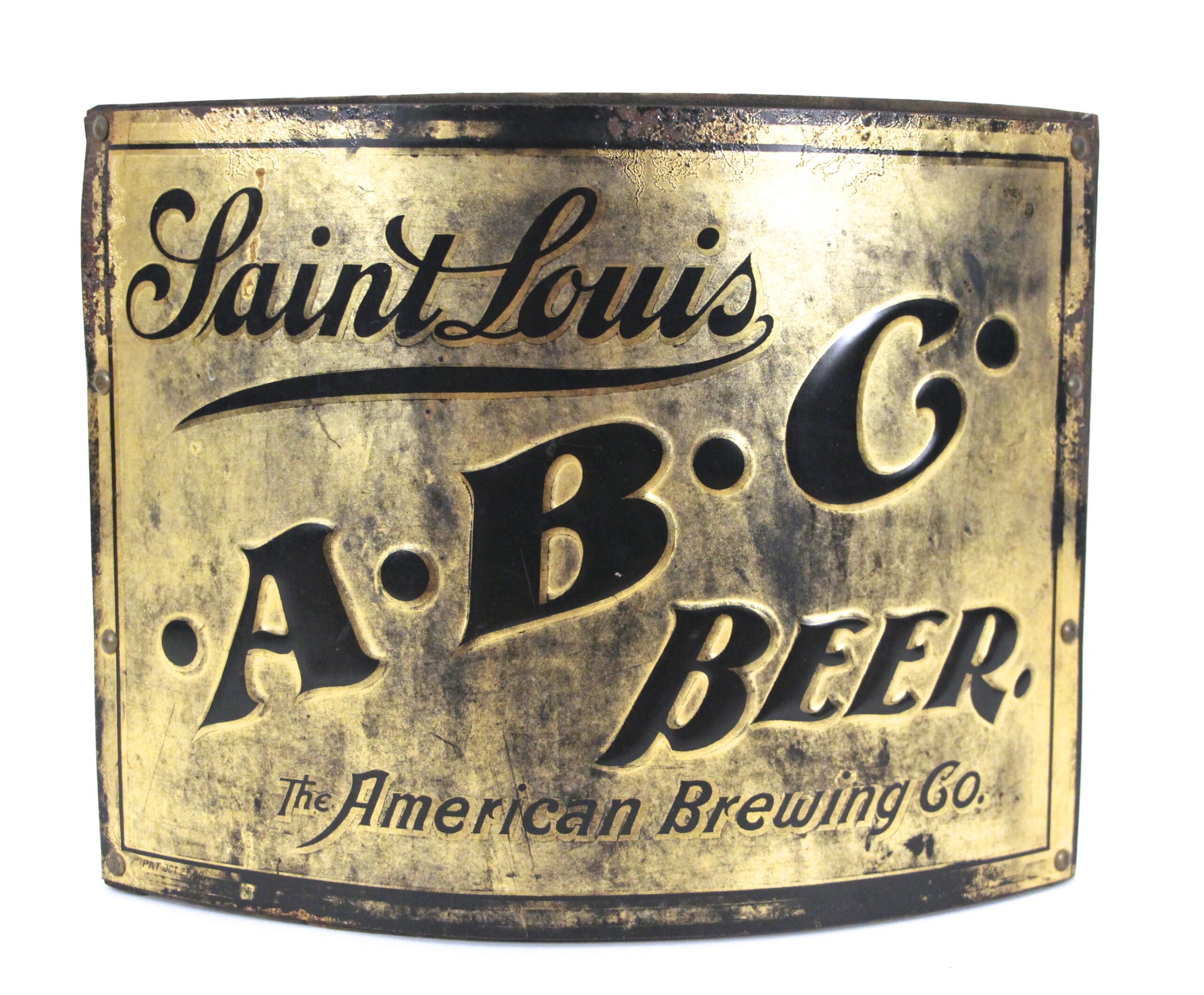 American Brewing Co, St. Louis MO., ABC Beer Brass Corner Sign, Circa 1895