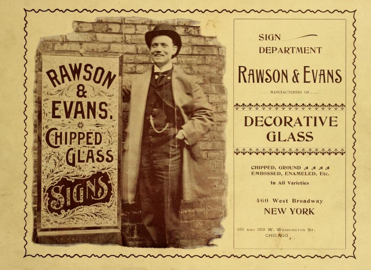 Rawson & Evans Chipped Glass Sign Company, Chicago, IL & New York City