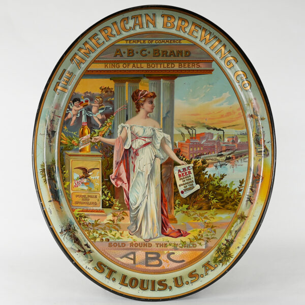 American Brewing Co, Temple of Commerce Serving Tray, Pre-Prohibition ca 1905. St. Louis, MO.