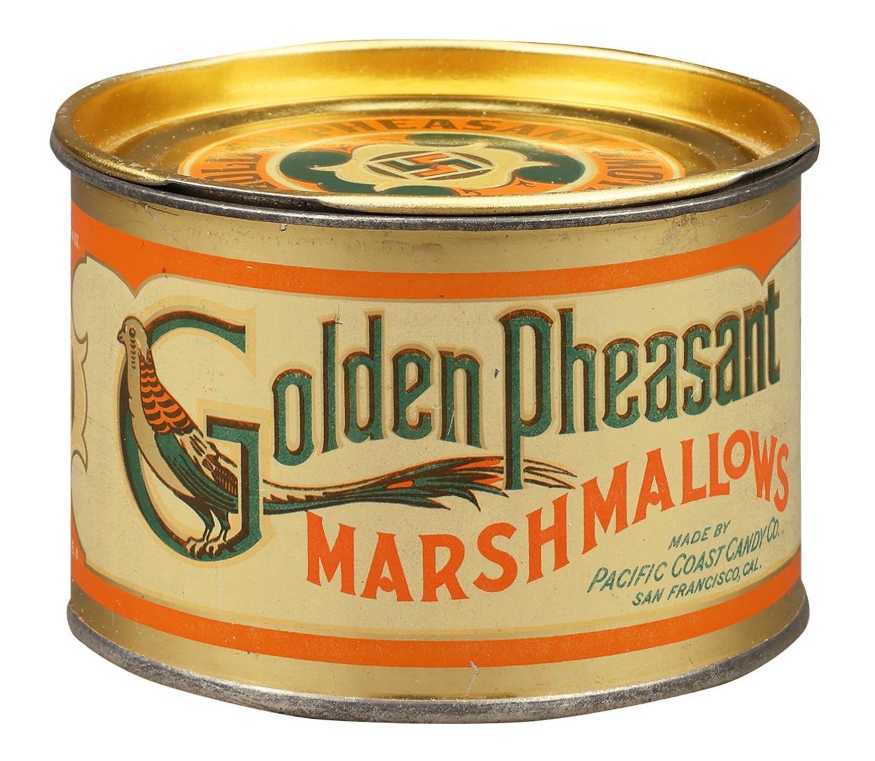 Golden Pheasant Marshmallows Tin, Pacific Coast Candy Co., San Francisco. Ca. 1920