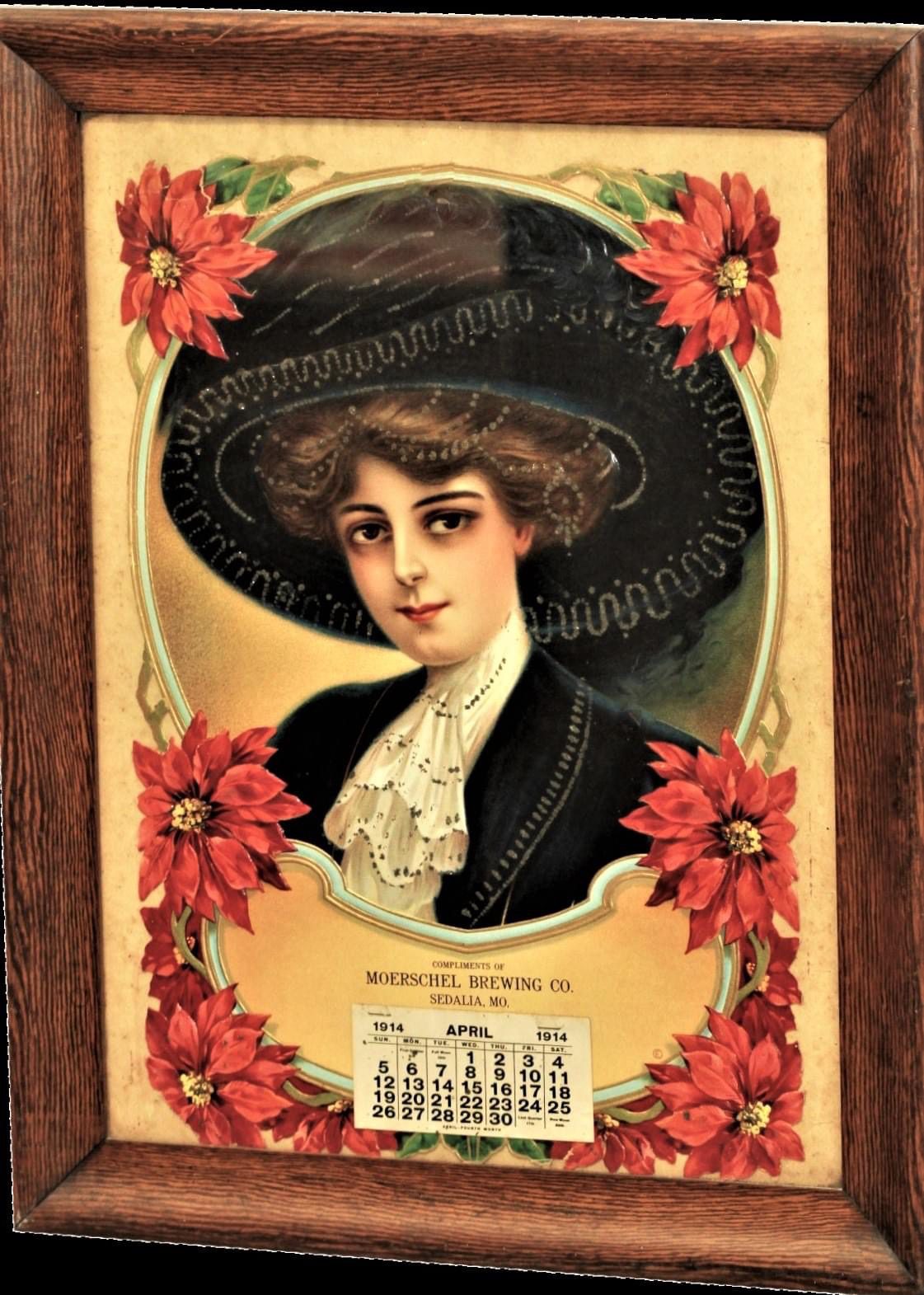 Moerschel Brewing Co., 1914 diecut lithograph calendar, Sedalia, MO.