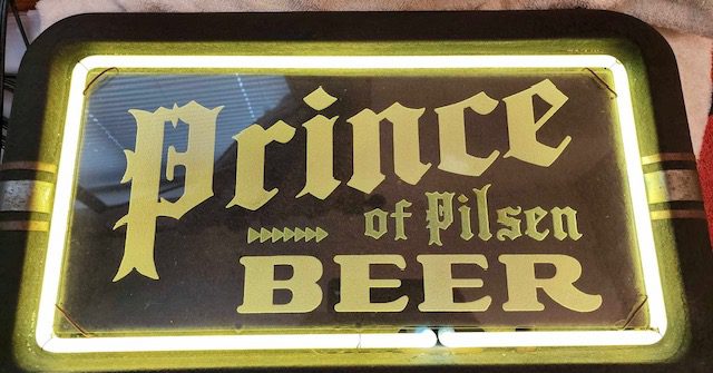Prince of Pilsen Beer Art Deco era Lighted Sign, Mound City Brewery, New Athens, IL. Circa 1933.
