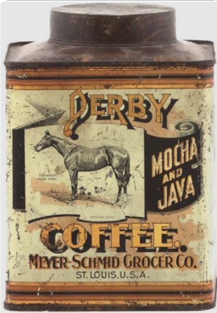 Derby Coffee 2lb Tin Can, Meyer-Schmid Grocer Co., St. Louis, MO. Circa 1920